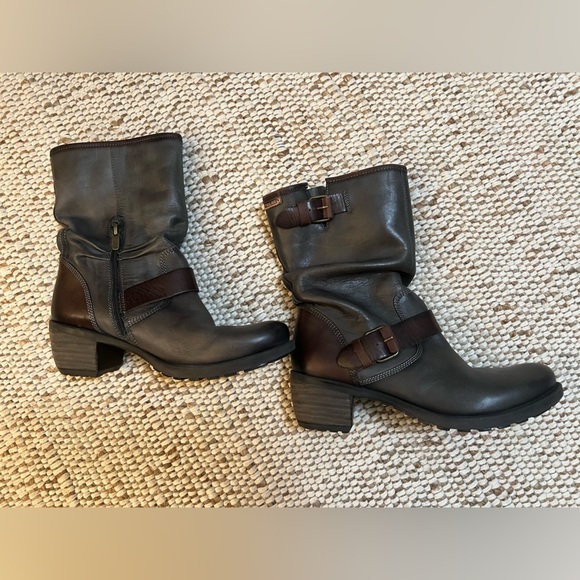 Pikolinos Olive Brown Slouchy Harness Leather Le Mans Boots Size 37 US 6.5 - Picture 1 of 13